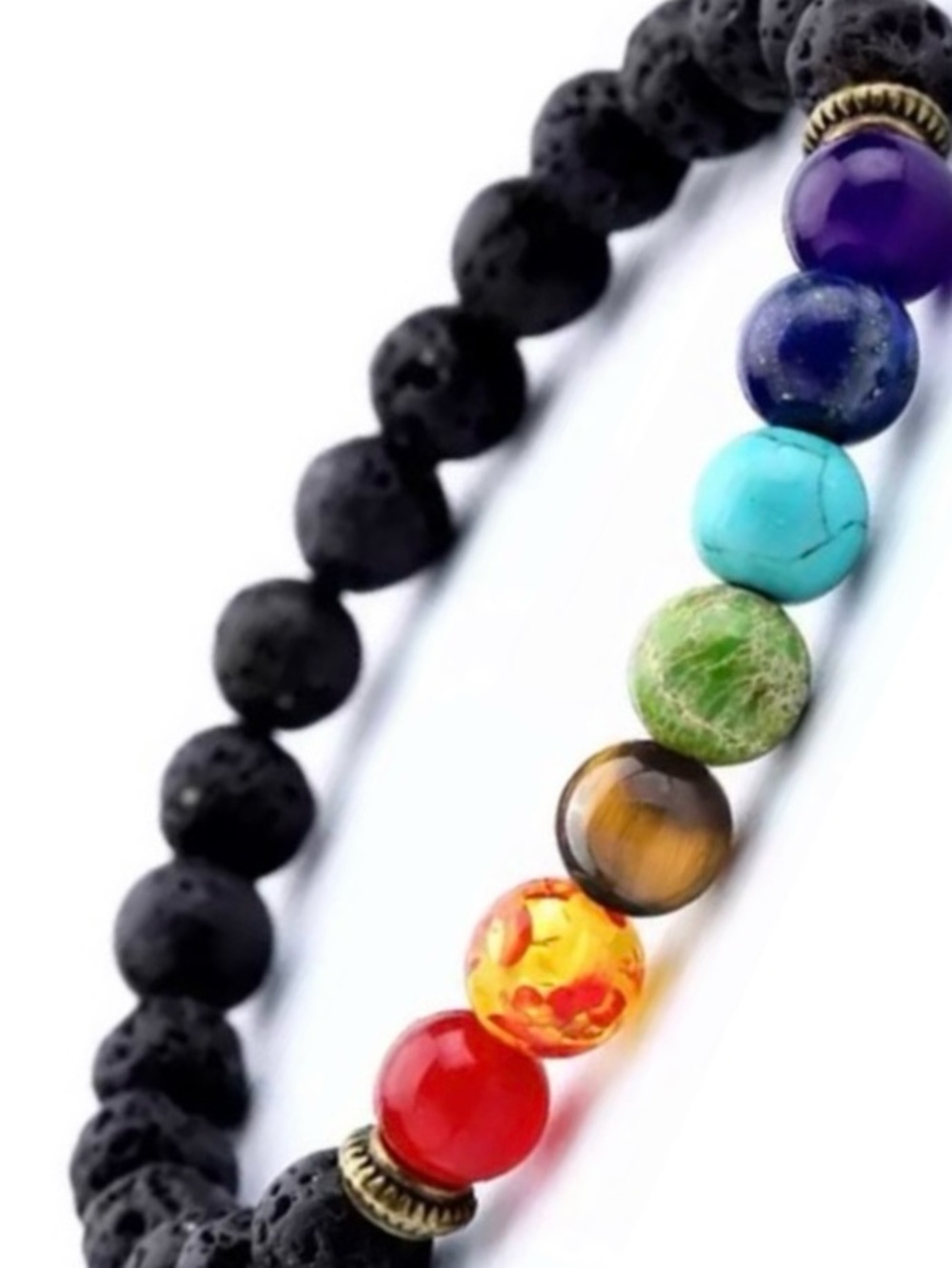 Handmade Black Lava Bead Chakra Bracelet with Multicolor Accent Stones - Picture 3 of 3